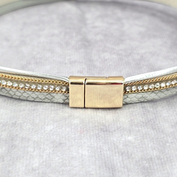 Silver Gray Faux Leather Gem Shell Choker Necklace Fashion Jewelry JB2-71 - Picture 3 of 5